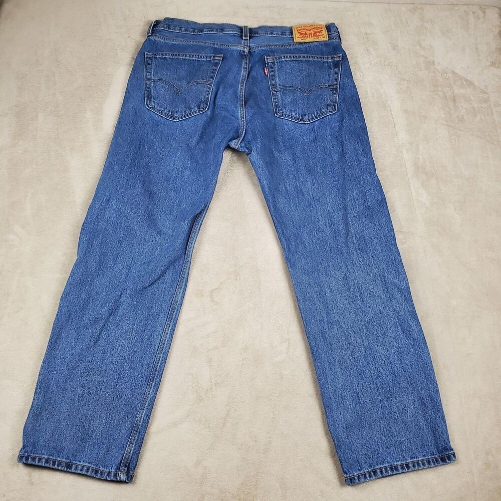 Levis 505 Jeans Mens 36x30 Blue Medium Wash Regular Straight Denim Pants Casual - Picture 13 of 16